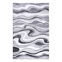 (B511) Soho Gray & Cream Waves Area Rug, 7x10