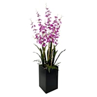 Pink Orchid Flowers with Wooden Planter, 47"