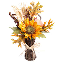 Yellow Sunflower & Ivory Pumpkin Fall Arrangement, 16"