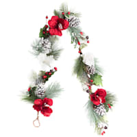 Poinsettia & Berry Flocked Garland, 6'