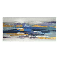 32X7X0 Horizontal Blue Patched And Touch Of Gold Enhanced Canvas