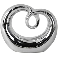 Silver Ceramic Heart Sculpture, 6.5"