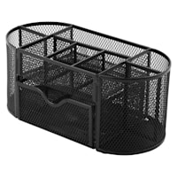 9-Section Black Metal Mesh Oval Desk Organizer