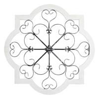 Honeybloom Barbed Quatrefoil Scroll Medallion White Metal & Wood Wall Decor, 36"