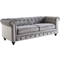 Providence Chesterfield Brown Faux Leather Tufted Sofa, 79"
