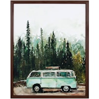 Retro Van In The Woods Framed Wood Wall Decor, 16x20