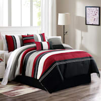 7-Piece Red & Black Embroidered Pintuck Premium Comforter Set, Queen