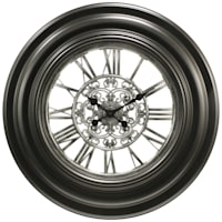 Black & Silver Medallion Round Wall Clock with Clear Dial, 30"