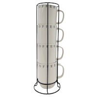 Set of 4 Stacked Tan Coffee Mugs, 14oz
