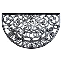 Welcome Scroll Black Rubber Slice Doormat, 18x30