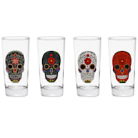 Set of 4 Sugar Skull Decal Highball Glass Set