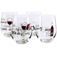 Set of 4 Wine Sayings Stemless Wine Glasses