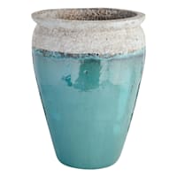 Acadia White & Aqua Outdoor Planter, Large