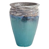 Acadia White & Aqua Outdoor Planter, Medium