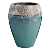 Acadia White & Aqua Urn Ceramic Outdoor Planter, Medium