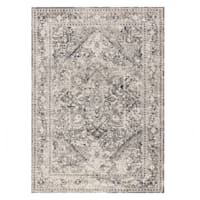 (B548) Villa Distress Look Dark Grey & Cream Area Rug, 8x10