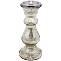 Distressed Mercury Glass Pillar Candle Holder, 12"