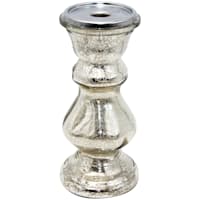 Distressed Mercury Glass Pillar Candle Holder, 9"