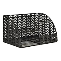 Matte Black Chevron Punched Metal Desk Organizer