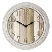 Distressed Wood White Farmhouse Round Wall Clock, 12"