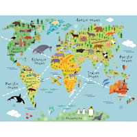 Children's Animal World Map Canvas Wall Art, 24x30