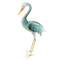 Blue Metal Standing Crane Outdoor Garden Statue, 47"