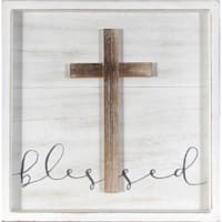 10X10 Blessed Inverted Wood Box With Lifted Cross