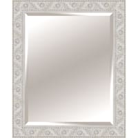 Solid Wood Floral Antique White Rectangle Wall Mirror, 28x34