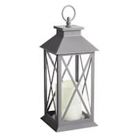 Grey LED X-Frame Lantern, 11"