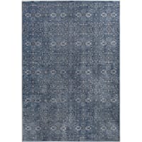(A426) Clearwater Navy Blue & Ivory Medallion Area Rug, 5x7