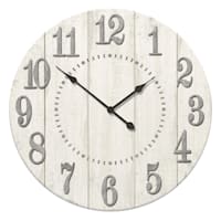 Whitewash Plank Round Wall Clock with Raised Numbers, 14.5"