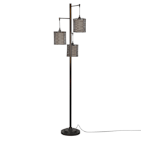 Bronze 3-Light Floor Lamp with Rattan Shades, 71"