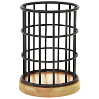 Matte Black Wire & Bamboo Wood Pencil Cup