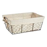 Metal Wire Storage Basket with Burlap Liner, Medium