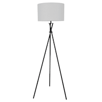 Black Metal Tripod Floor Lamp with White Fabric Drum Shade, 59"