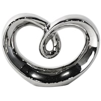 Silver Ceramic Heart Sculpture, 5"