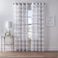 Dakota Light Gray Textured Striped Sheer Grommet Curtain Panel, 84"