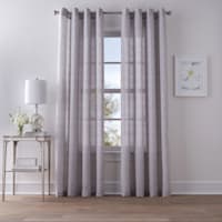 Found & Fable Maya Light Grey Fringe Striped Sheer Grommet Curtain Panel, 84"