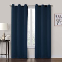 Navy Shrink Yarn Light Filtering Grommet Curtain Panel, 84"