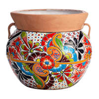 Hand Painted Talavera Multicolor Patterned Ceramic Outdoor Planter, Medium