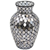 Black & Grey Mosaic Glass Vase, 12.5"
