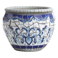 Tuscan Mosaic Round Ceramic Outdoor Planter, Small