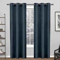 Mallard Blue Raw Silk Light Filtering Grommet Curtain Panel, 84"