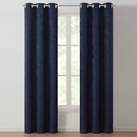 Lennon Peacoat Blue Woven Blackout Grommet Curtain Panel, 84"