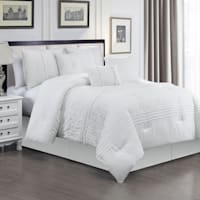 7-Piece White Embroidered Premium Comforter Set, King