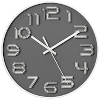 Grey Raised Numbers Round Wall Clock, 10"