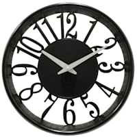 Glossy Black Cut Out Round Wall Clock, 12"