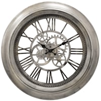 Pewter Round Wall Clock with Cutout Gear, 20"