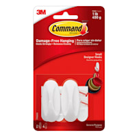 Command Small Designer Hooks, 2-Hooks, 4-Strips/Pack, White