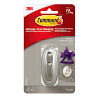 Command Traditional Medium Hook, 1-Hook, 2-Strips/Pack, Brushed Nickel